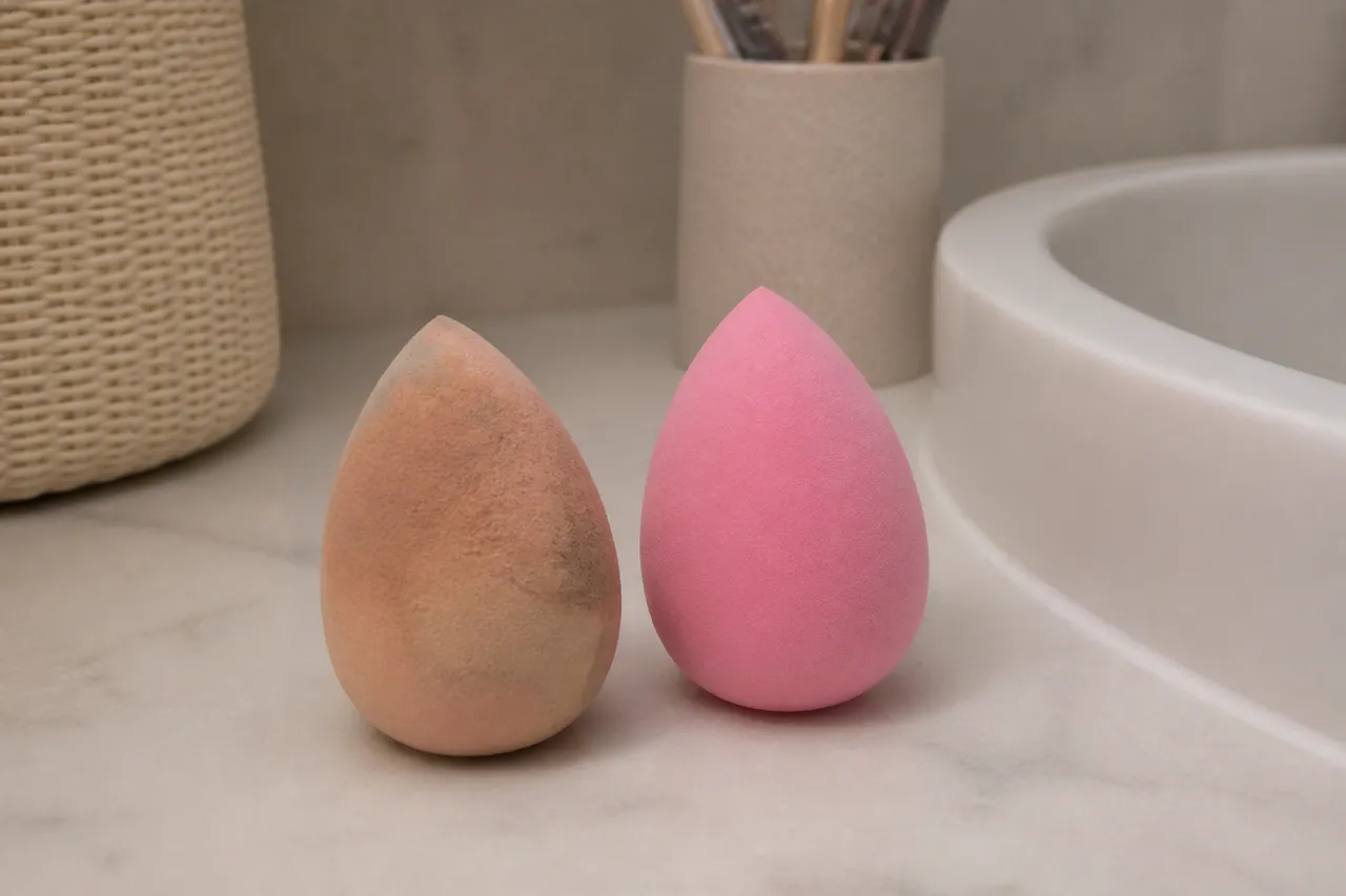 beauty blender murdar și curățarea buretelui de machiaj